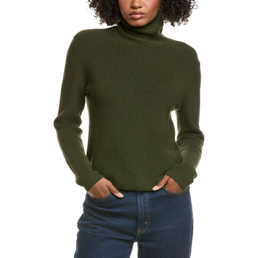 Hannah Rose Womens  Shaker Turtleneck Cashmere-Blend Sweater, Green